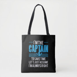 Grappige bootkapitein gaat ervan uit dat ik altijd tote bag