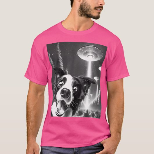 Grappige Border Collie Alien Ufo neemt een selfie  T-shirt (Voorkant)