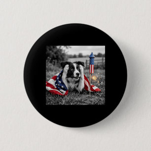 Grappige Border Collie Amerikaanse Vlag 250 Jaar Ronde Button 5,7 Cm