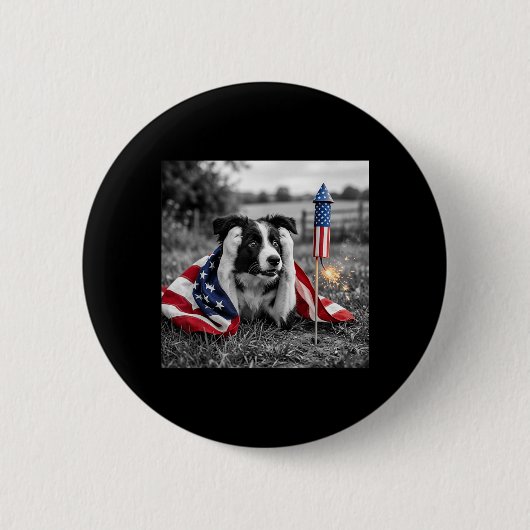 Grappige Border Collie Amerikaanse Vlag 250 Jaar Ronde Button 5,7 Cm (Voorkant)