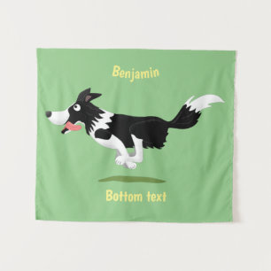 Grappige Border Collie-hond die hardloopt-cartoon Wandkleed