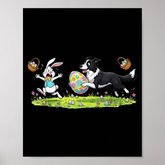 Grappige Border Collie Hond Konijn Paas Ei Kindere Poster (Voorkant)