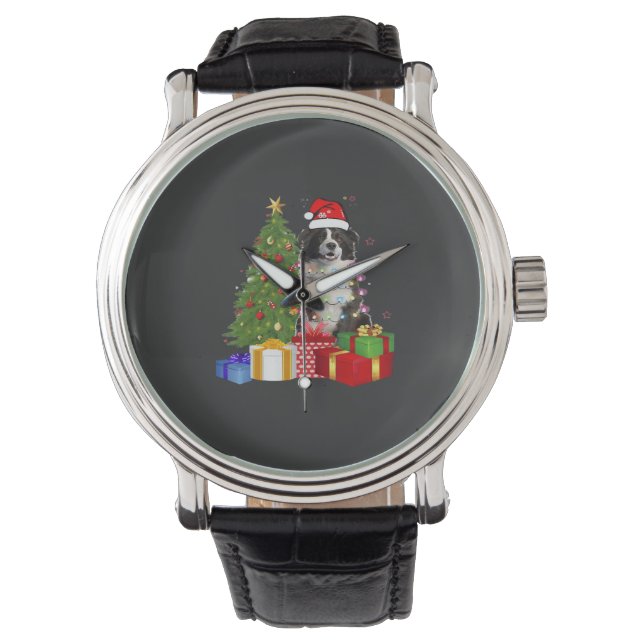 Grappige Border Collie Kerstboom Prettig Kerstfees Horloge (Voorkant)