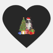Grappige Border Collie Kerstboom Vrolijk Kerstfees Hart Sticker (Voorkant)