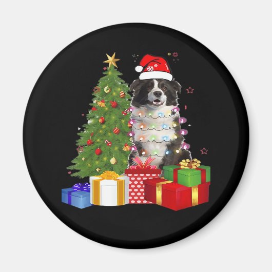 Grappige Border Collie Kerstboom Vrolijk Kerstfees Magneet (Voorkant)