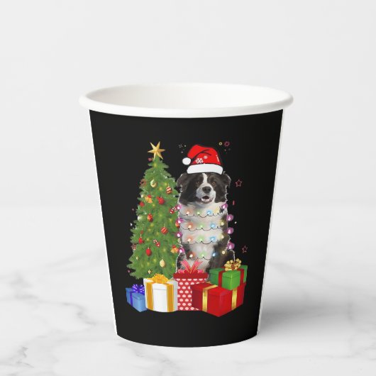 Grappige Border Collie Kerstboom Vrolijk Kerstfees Papieren Bekers (Voorkant)