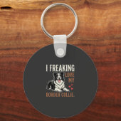 Grappige Border Collie Liefde Hond Sleutelhanger (Voorkant)