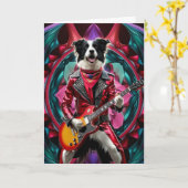 Grappige Border Collie Rockster Kaart (Gele Bloem)