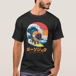 Grappige Bordoodle Japanse Kanagawa Wave Dog T-shirt