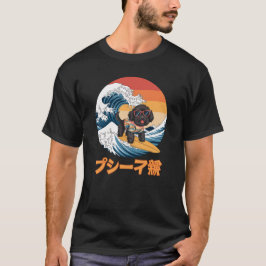 Grappige Bordoodle Japanse Kanagawa Wave Dog T-shirt