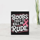 Grappige borstkanker vechter overlevende roze lint kaart (Voorkant)