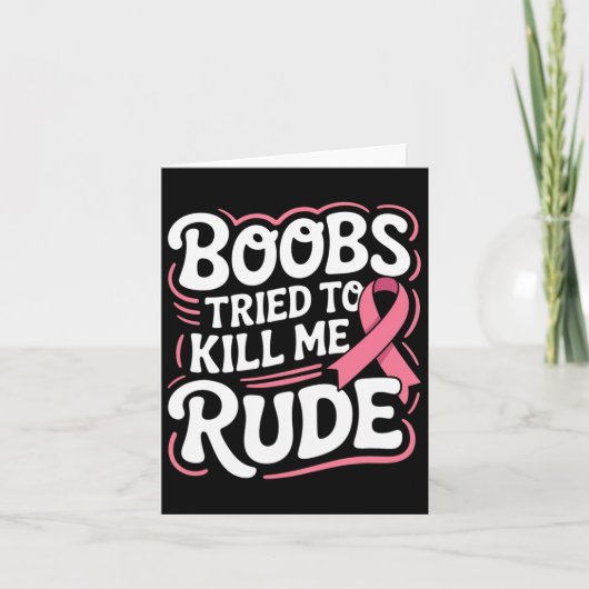 Grappige borstkanker vechter overlevende roze lint kaart (Voorkant)