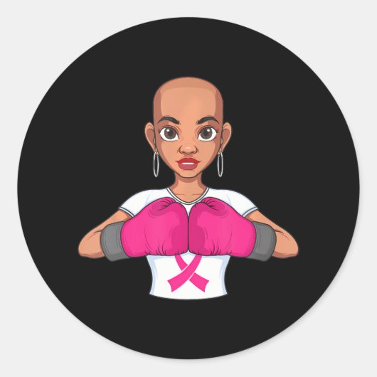 Grappige borstkanker zwart meisje boksen krijger v ronde sticker (Voorkant)