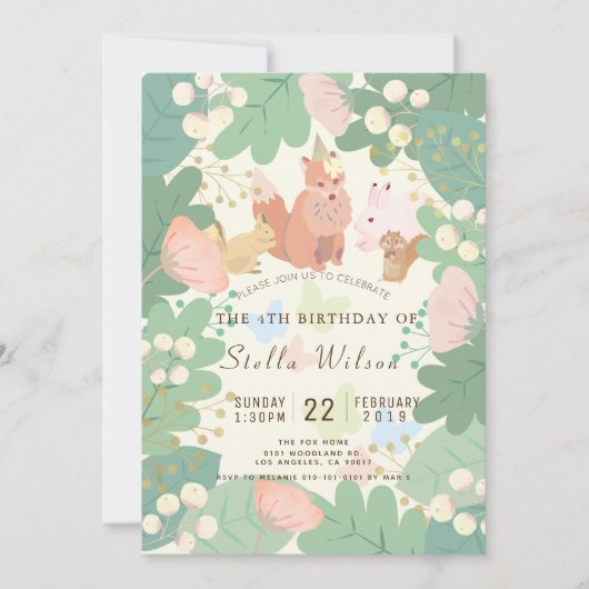 Grappige Bos Dieren Bloemen Verjaardag Kaart (Voorkant)