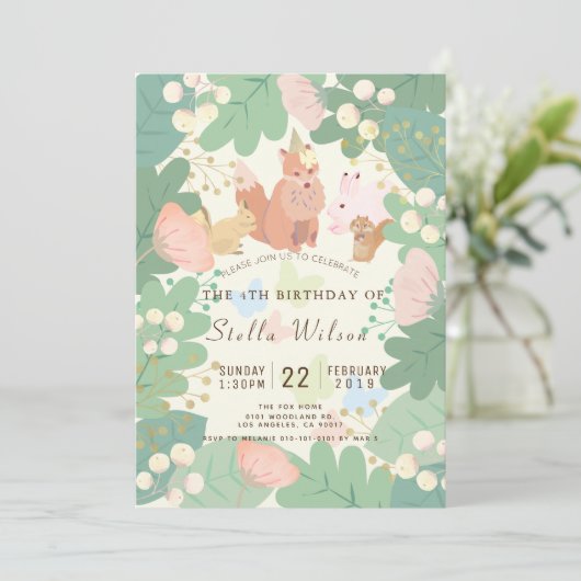 Grappige Bos Dieren Bloemen Verjaardag Kaart (Staand voorkant)