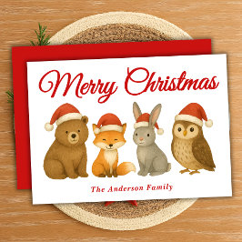 Grappige bosdieren in kersthoeden Kerstmis Feestdagenkaart