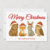 Grappige bosdieren in kersthoeden Kerstmis Feestdagenkaart (Voorkant)