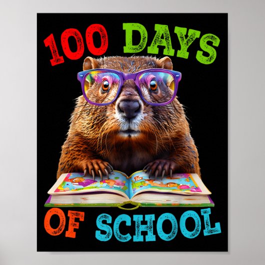 Grappige bosmarmot 100ste dag van school leraar bo poster (Voorkant)