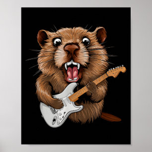 Grappige bosmarmot die gitaar speelt muzikant voor poster