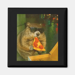 Grappige Bosmarmot die Pizza Eet Knaagdier Meme Magneet