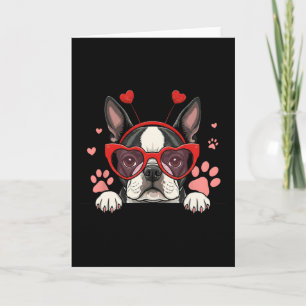 Grappige Boston Terrier Hart Hoofd Valentijn Vrouw Kaart