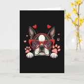 Grappige Boston Terrier Hart Hoofd Valentijn Vrouw Kaart (Gele Bloem)