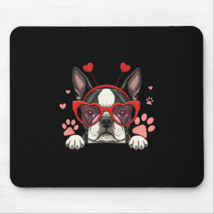 Grappige Boston Terrier Hart Hoofd Valentijnsdag D Muismat