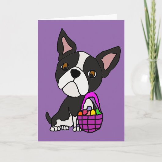 Grappige Boston Terrier Hond met Paasmand Feestdagen Kaart (Voorkant)