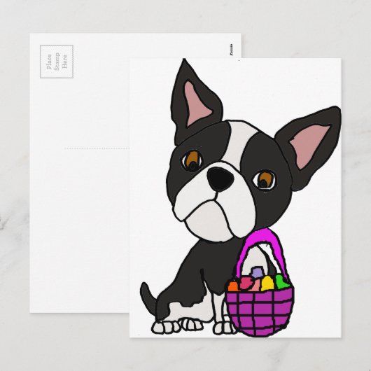 Grappige Boston Terrier Hond met Paasmand Feestdagenkaart (Voorkant / Achterkant)