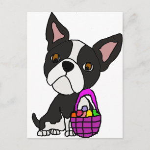 Grappige Boston Terrier Hond met Paasmand Feestdagenkaart