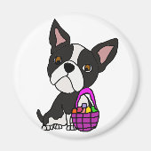 Grappige Boston Terrier Hond met Paasmand Magneet (Voorkant)