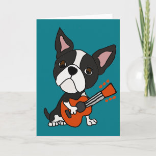 Grappige Boston Terrier hond speelt gitaar kunst Kaart