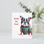 Grappige Boston Terrier in Kersttrui Feestdagenkaart (Staand voorkant)