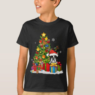 Grappige Boston Terrier Kerstboom Licht Hond Xmas T-shirt