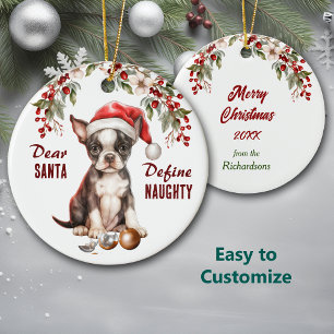 Grappige Boston Terrier Pup Definieer stoute kerst Keramisch Ornament