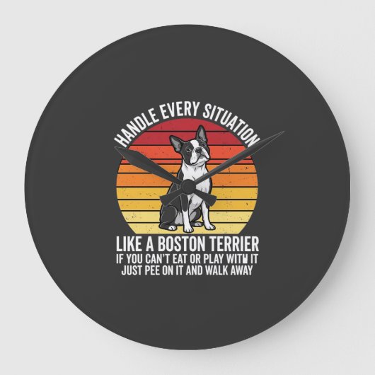 Grappige Boston Terrier Retro Hond Attitude Grote Klok (Voorkant)