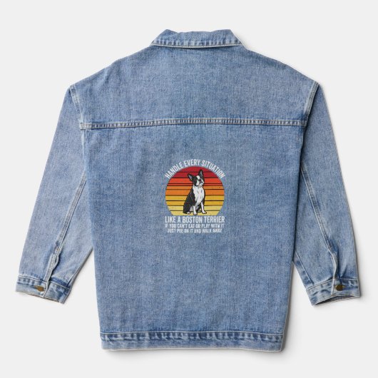 Grappige Boston Terrier Retro Honden Attitude Denim Jacket (Achterkant)