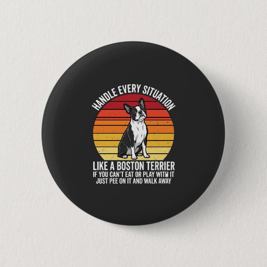 Grappige Boston Terrier Retro Honden Attitude Ronde Button 5,7 Cm (Voorkant)