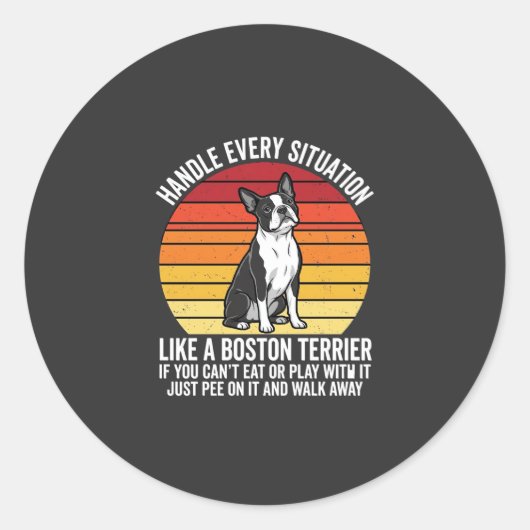 Grappige Boston Terrier Retro Honden Attitude Ronde Sticker (Voorkant)