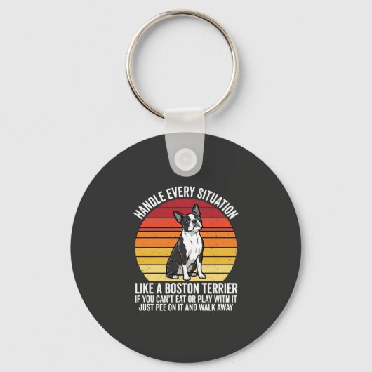 Grappige Boston Terrier Retro Honden Attitude Sleutelhanger (Voorkant)