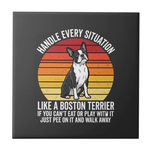 Grappige Boston Terrier Retro Honden Attitude Tegeltje (Voorkant)