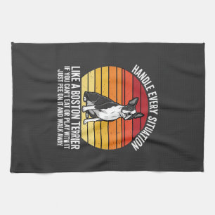Grappige Boston Terrier Retro Honden Attitude Theedoek