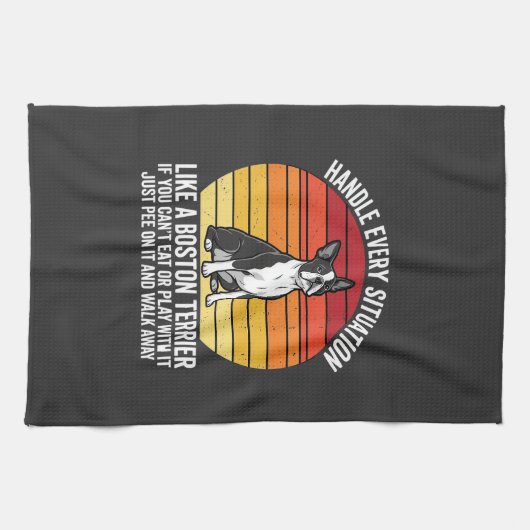 Grappige Boston Terrier Retro Honden Attitude Theedoek (Horizontaal)