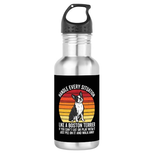 Grappige Boston Terrier Retro Honden Attitude Waterfles (Voorkant)