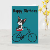Grappige Boston Terrier Rijden Fiets Kaart (Gele Bloem)