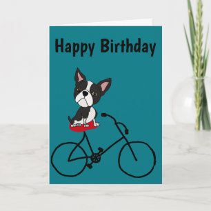 Grappige Boston Terrier Rijden Fiets Kaart
