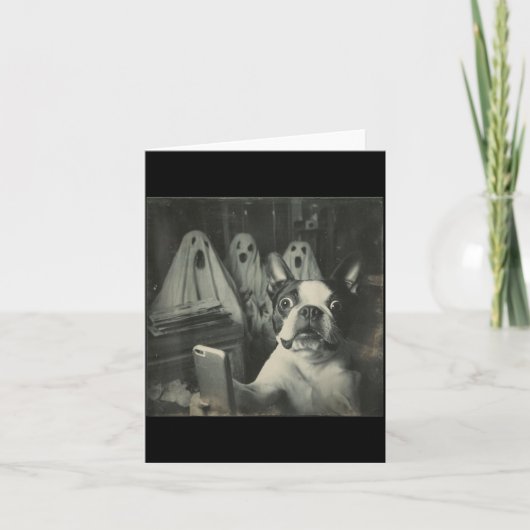 Grappige Boston Terrier selfie met spoken Hallowee Kaart (Voorkant)