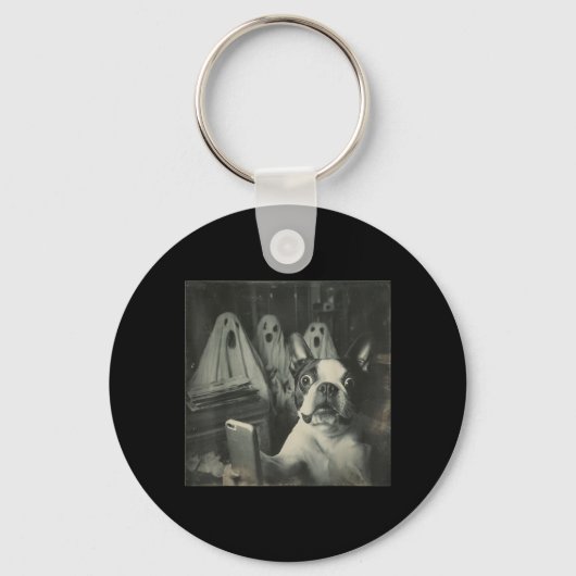 Grappige Boston Terrier selfie met spoken Hallowee Sleutelhanger (Voorkant)