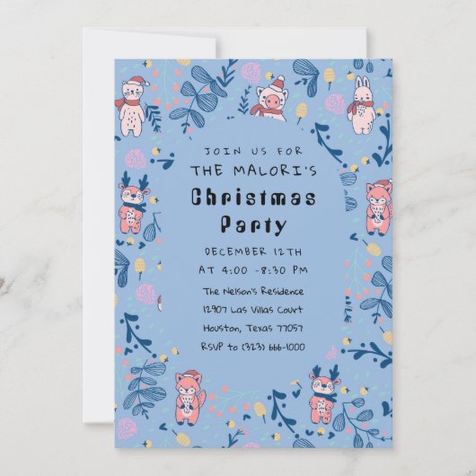 Grappige bosvrienden  Blauwe winterbos-patroon Kaart (Voorkant)