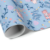 Grappige bosvrienden Blauwe winterbospatroon Cadeaupapier (Rol Hoek)